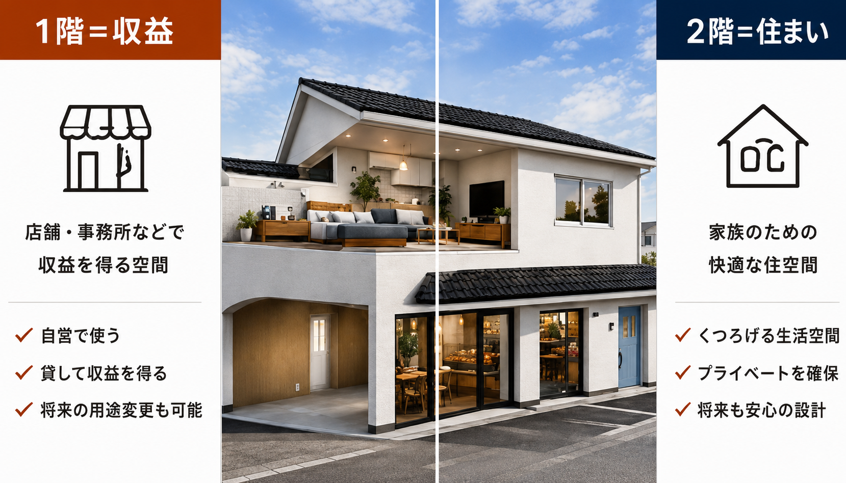 1階は収益、2階は住まいの図解